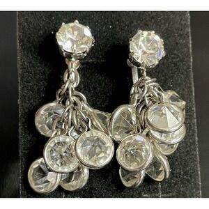 Vintage Crystal Chandelier Earrings Clip Ons Silver Tone Dangle Screw Back MCM